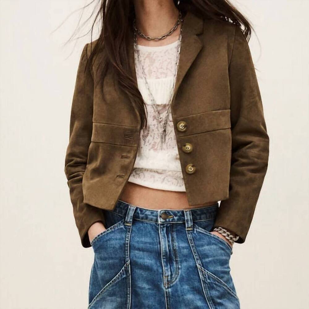 NEW BA&SH morfeo suede jacket in olive